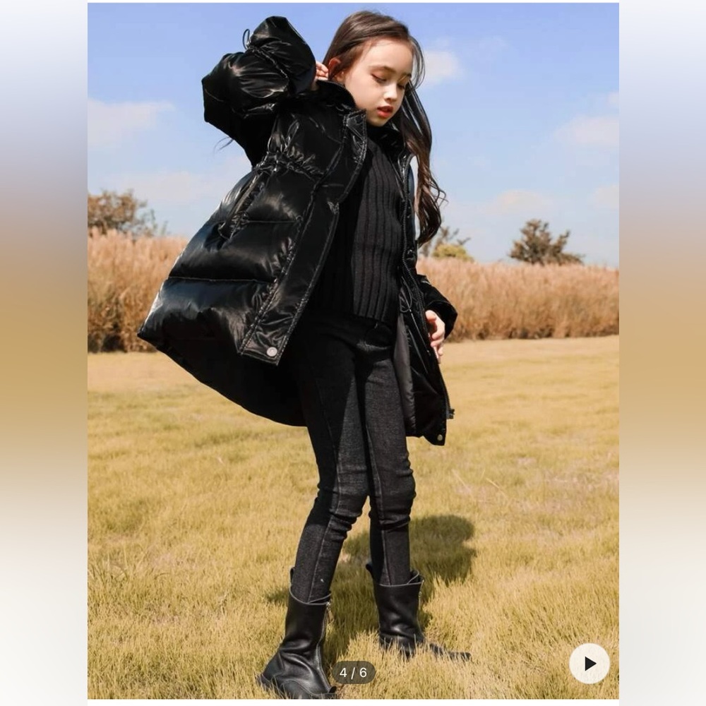 Girls black metallic SHEIN puffer coat. Sz 10 (EU140). EUC.